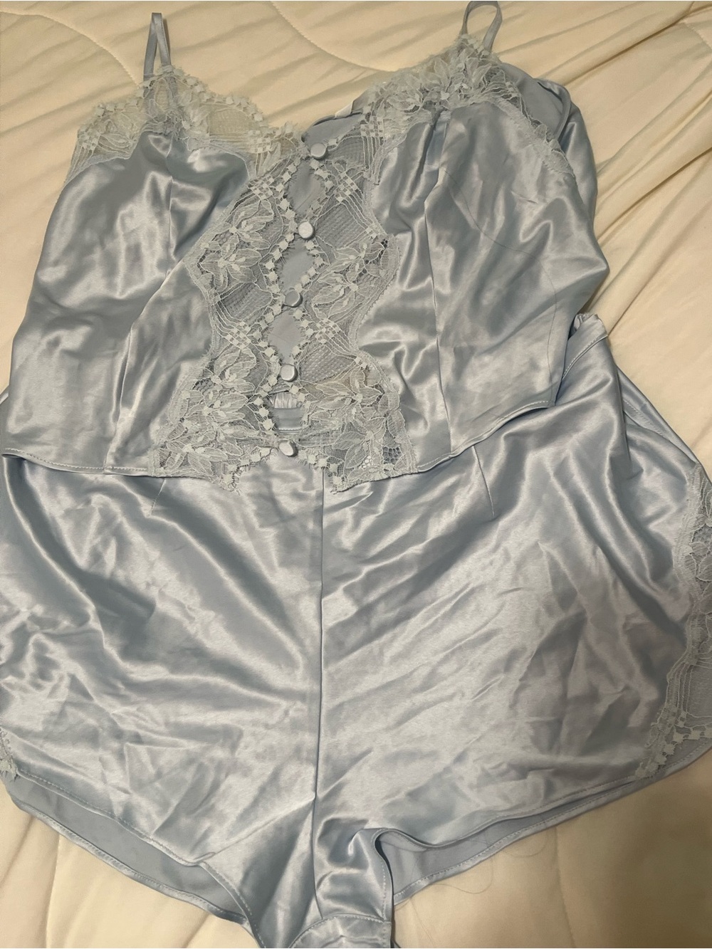 Satin Lace Cami & Shorts Set - Light Blue never worn but washed